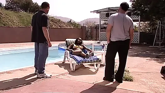 Perfect ebony babe gets double penetrated at the pool