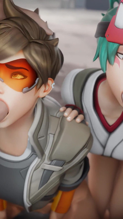Tracer & Kiriko - Sharing Dick, Blowjob & Cowgirl Riding 3D Porn Overwatch