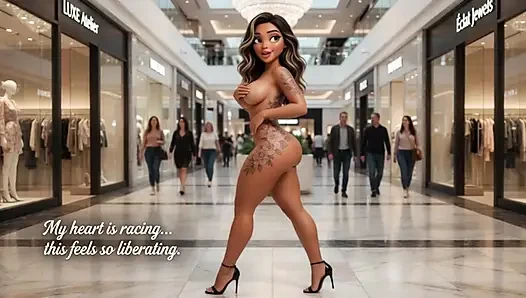Brunette menggairahkan telanjang di mal mewah dan twerks pantat besarnya di keempat di depan umum (AI dihasilkan)