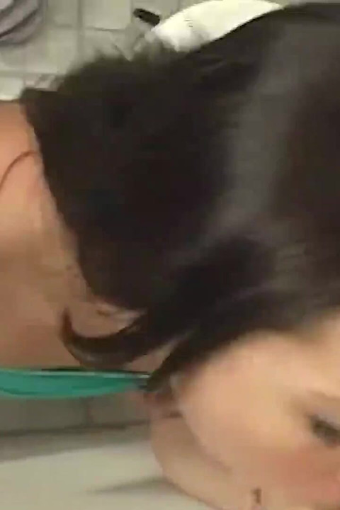 Gloryhole Shock! Masturbating Brunette Sucks Big Dick