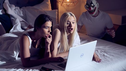 OH FUCK horror movie night leads to hot threesome sex