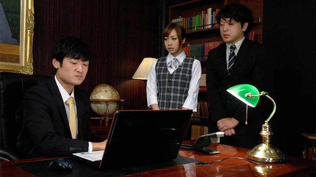 Slutty Japanese secretary enjoys a rough threesome in the of