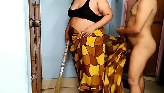 Indian Neighbor hot aunty sweeping the house when I fucked hard - AHH AHH jor se chodo mujhe