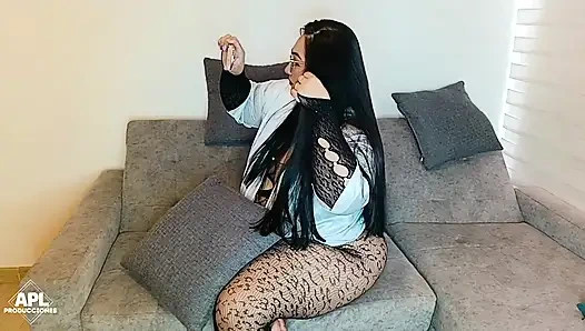 My stepbrother gives me the opinion of how I look in this cute suit