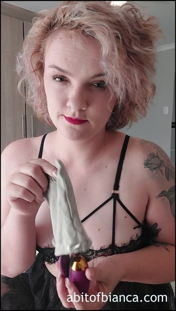 onlyfans leak ABitOfBianca sexy tattooed babe in black lingerie teasing with sex toy