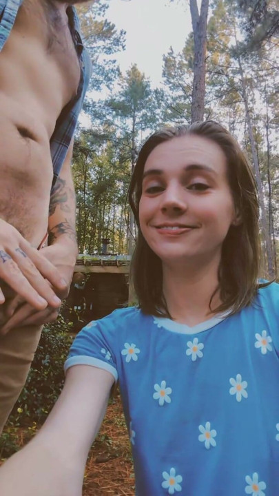 They wait for a truck to pass, then Blaire licks Blake’s dick