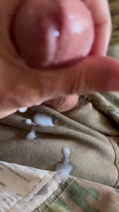 Soldier jerks his hard cock in uniform dripping precum with hot cum shot | Clip 1