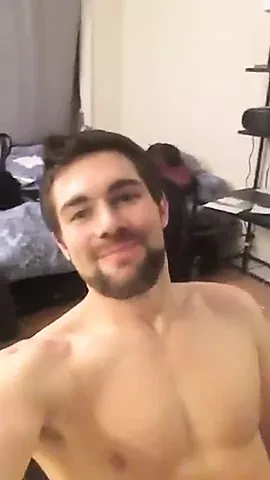 Bearded cute guy cums