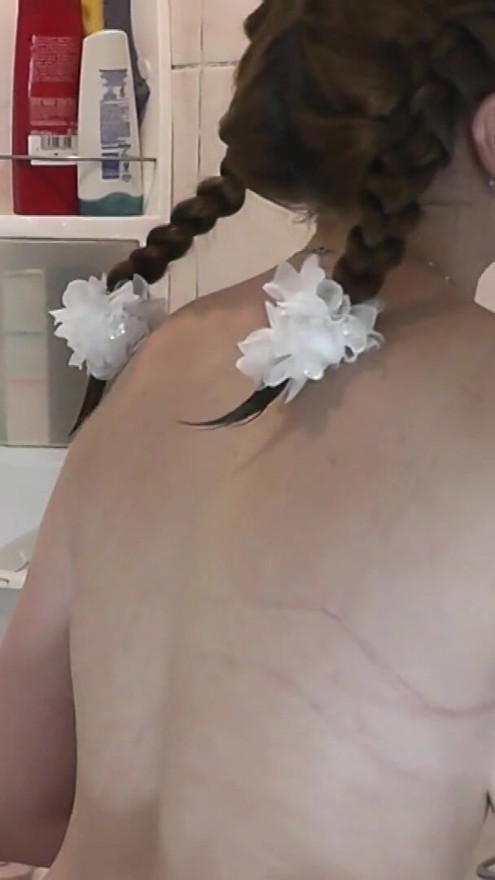 Naturists Home nudism. Adult neighbour shaves in bathroom while virgin naked girl takes shower. Old young. Natural tits Ass Milf | Clip 2