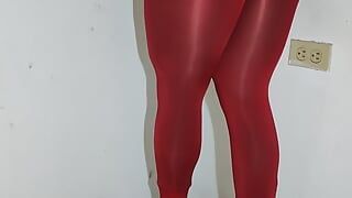 Sparkly red pantyhose and heels