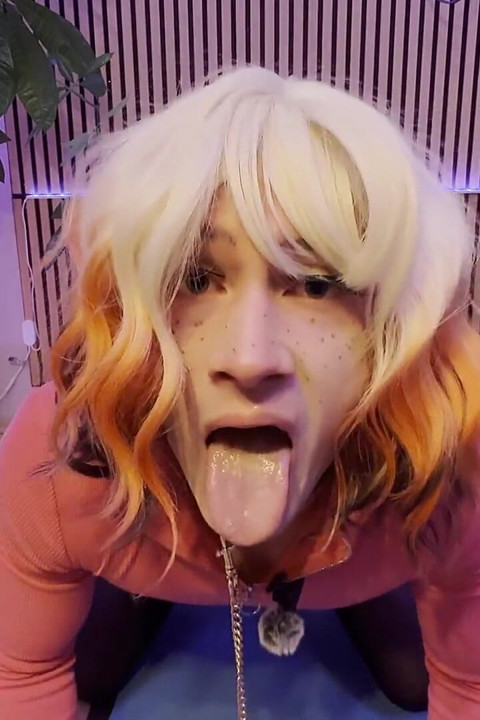 Sissy Elvi Lynx Takes Turns Fucking Her Asshole and Her Throat with a Dildo