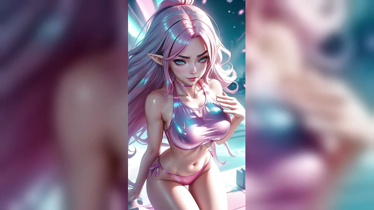 Pink Hair Elf Silver Bikini Neon City Dance - Sexy AI Babes