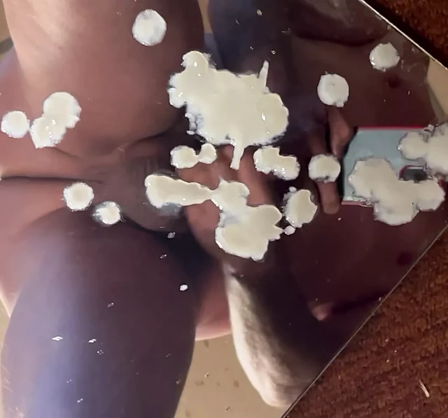 Huge cum shot in mirror