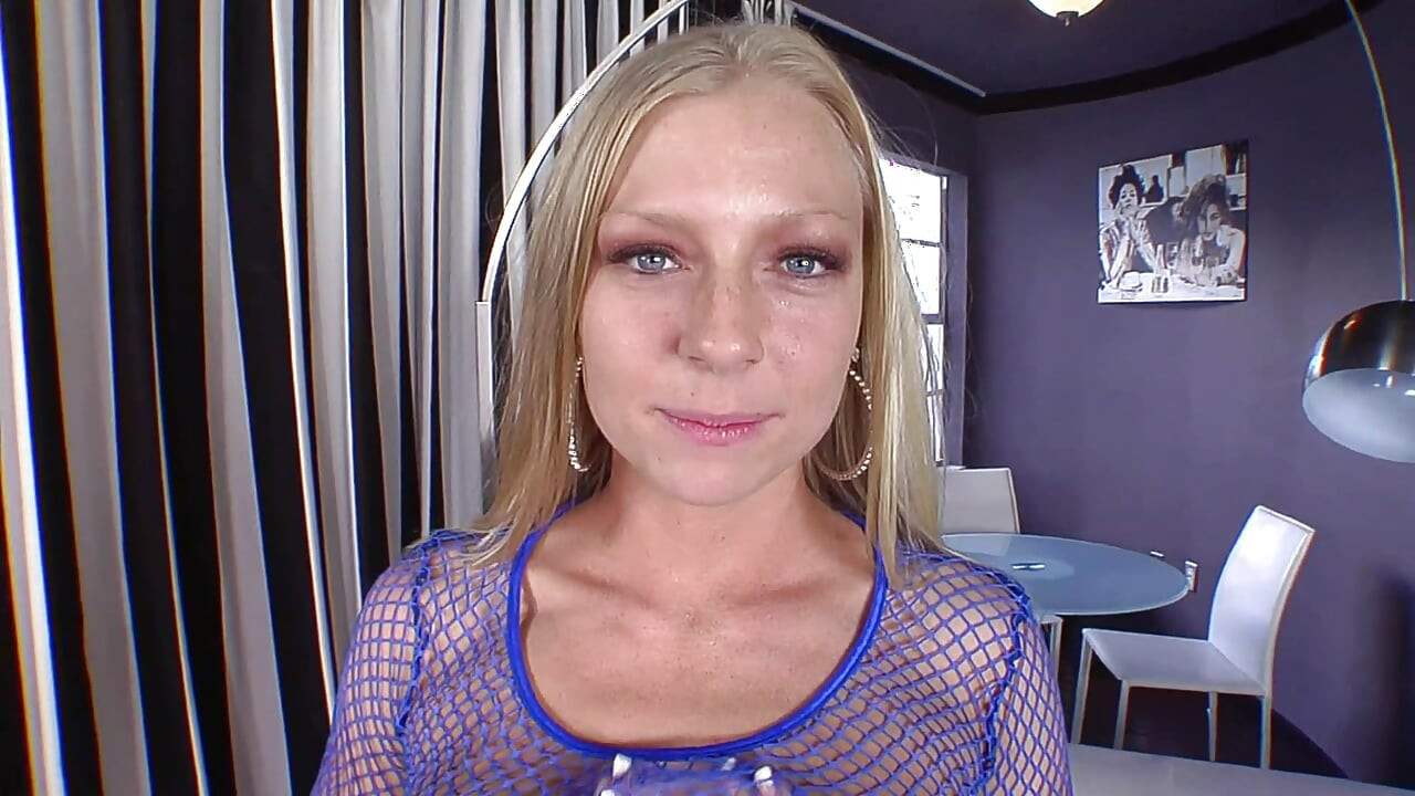 Teen in fishnets gets cum on tits after slamming hard