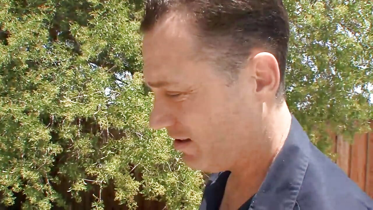Cuckold looks at his cock slammed