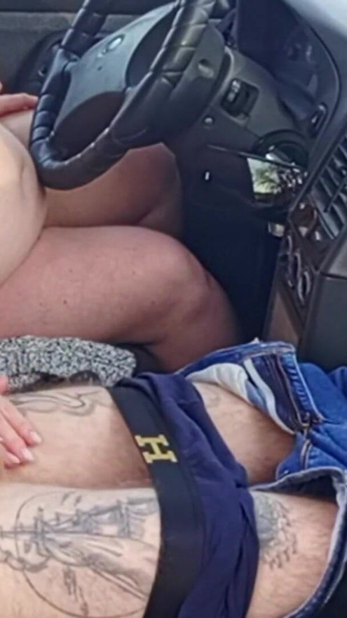 jerking off a dick in a car in nature close up | Clip 1