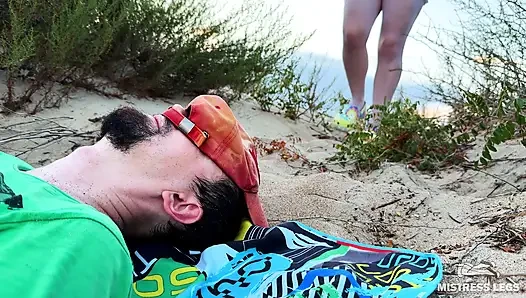 Mistress Pisses Straight Into Slave's Mouth on Wild Beach