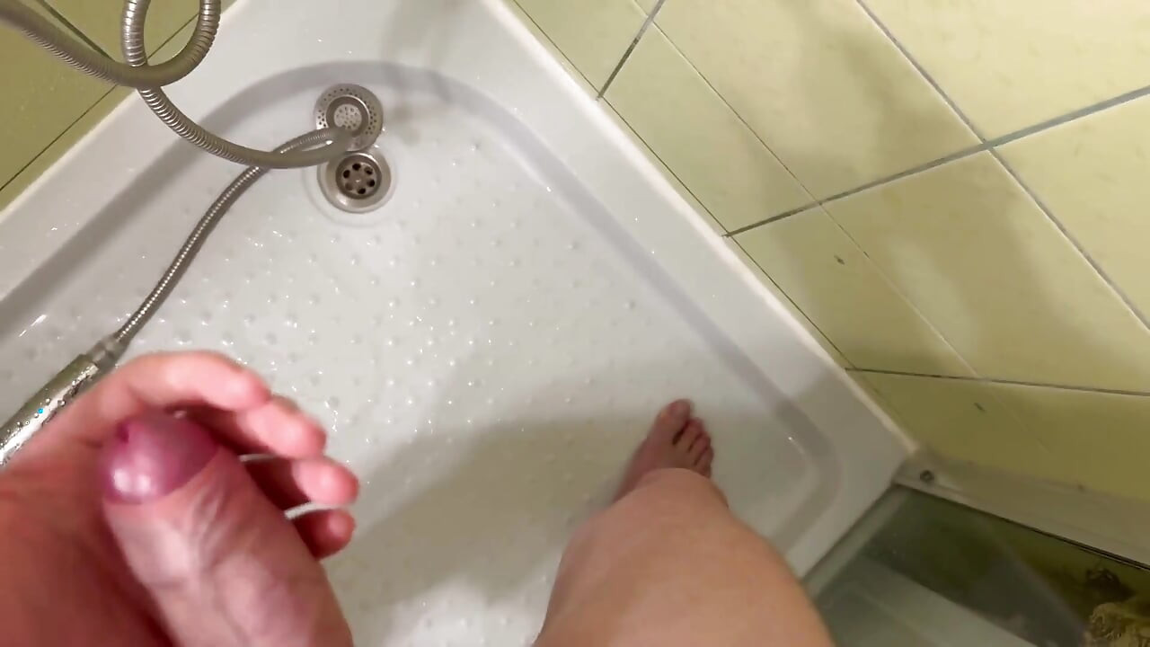 Masturbation and a Big Cumshot in a Public Shower