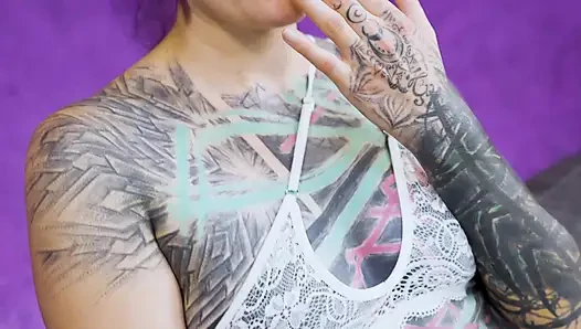 Inked Teen Girl Destroyed by Two Cocks - Rough Anal FMM Threesome