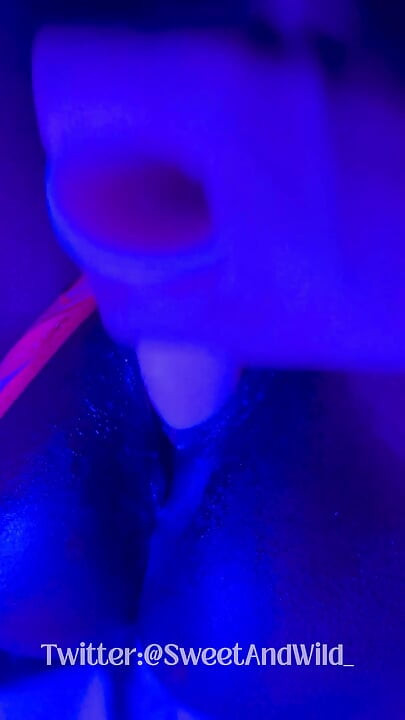 Ebony Goddess Leaking: Neon Thong & Dildo Squirt