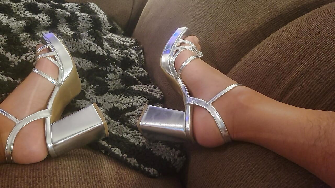 Big Cock with Silver Heels Cumming Hard in Nylons