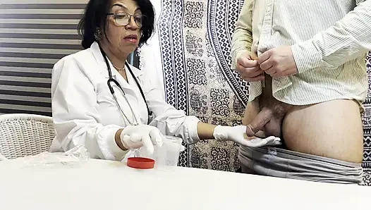 Nurse helps get sperm sample, she loves it !