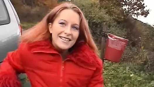 Watch this slut pleasing herself beside the road