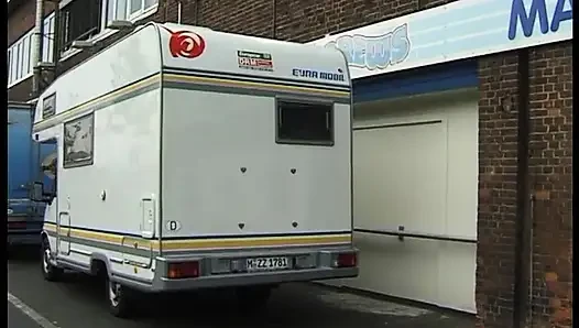 Hot girl sucks a huge cock inside the delivery van