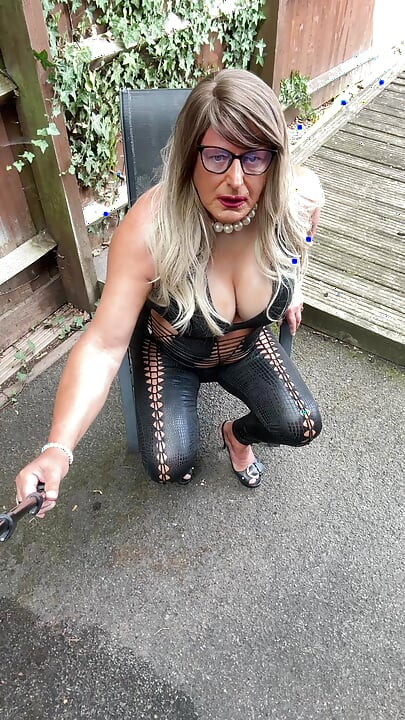 Sexy Crossdresser kellycd2022 in black pvc catsuit and heels