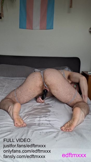 FTM in net bodysuit squirting with two vibrators