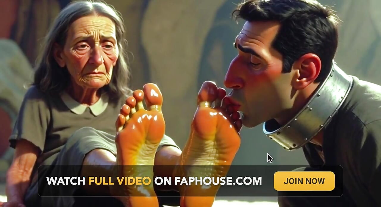 Hombre dedicado a los pies de la anciana en asilo