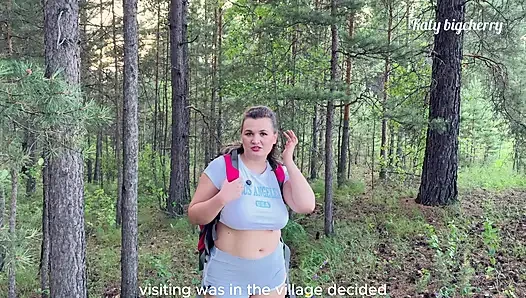 Big-boobed girl got lost in the woods, but found a dick in outdoor