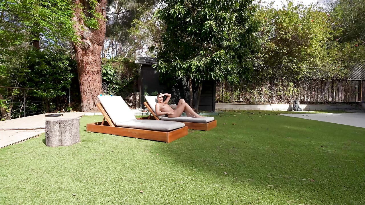 Slutty step sis sunbathes naked