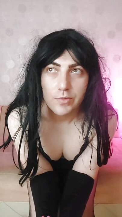 Gothic Model Pretty Feminine Boy With Sexy Scarf