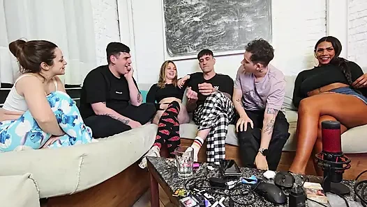 3 vs 3! Truth or dare? Game night with friends turns into amateur orgy!