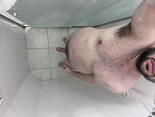 Chubby boy in shower