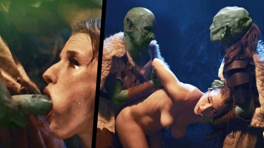 Ork goblin seks zindanı - fantezi kızıl saçlı kız köleye dönüşüyor ve ateşli dölle dolu