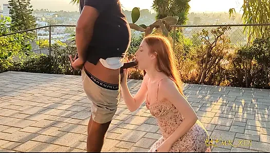 Ginger Bunny Caught Sunset Fucking and Deepthroat On Patio