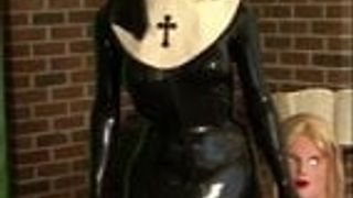 Rubber Nun Poses With Female Silicone Mask