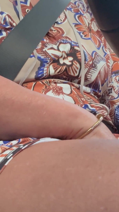 Beautiful wife gets horny in her car and puts her hand in her panties and rubs her pussy in public | Clip 1