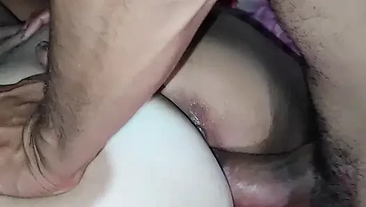My wife's friend asked for milk and I put her doggy style on my bed.