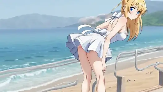 londe Bombshell's Waterfront Wank: Breast Bounce and Dripping Clit Rub