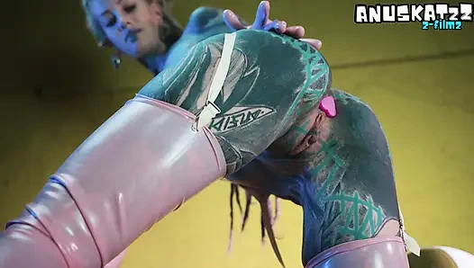 Sexy Tattooed Girl in Latex, Double Penetration Toys, Intense DP