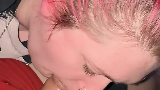 MILF sucking strangers dick while husbands is away