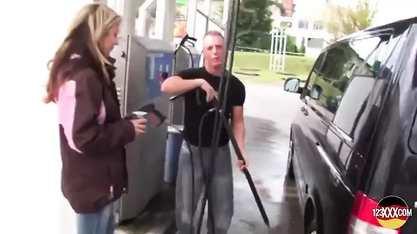 He Filled the Car with Gas, Then Filled the Slut with His Thick Cock.