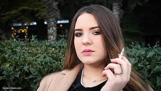 Russian Girl Spends Her Lunch Break Smoking 3 Cigs in a Row