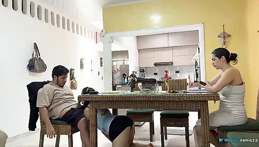 I fuck my girlfriend's daughter 18+ at the table while she doesn't see us!