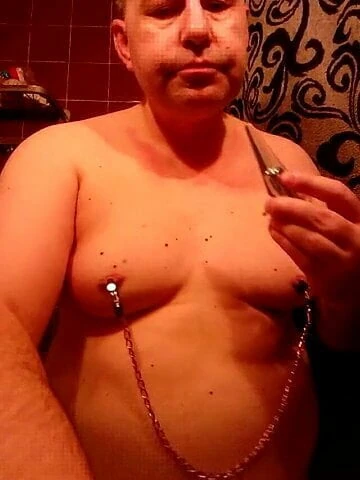 Sissy Pig with Nipple Clamps and Anal Plug