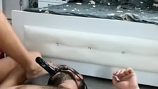 Ngentot dildo pakai strap-on dan dudukin dildo