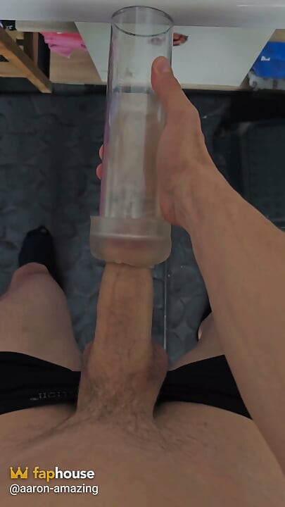 Full View Stroking My Hard Cock in a Clear Fleshlight Stroker!